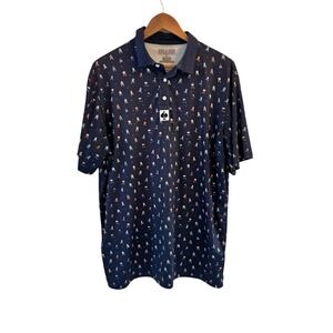 Pins & Aces Polo Shirt Mens Size 2XL Blue 8-Bit Football Print Golf Top Retro